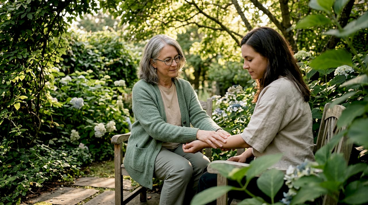 Therapist practicing gentle touch in cozy living room