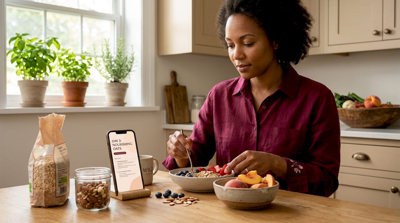 Woman starting morning meal planning ritual