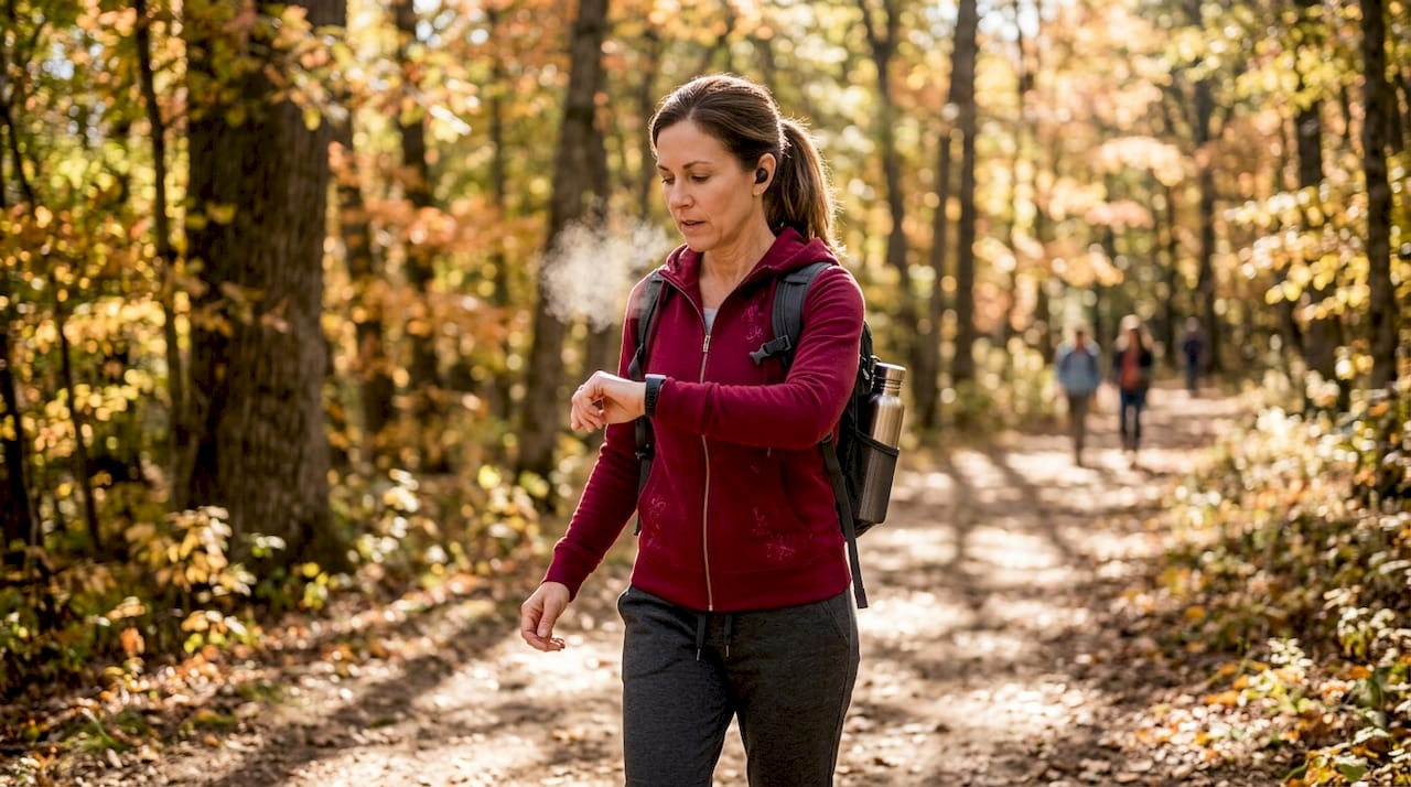 Woman walking briskly for daily exercise