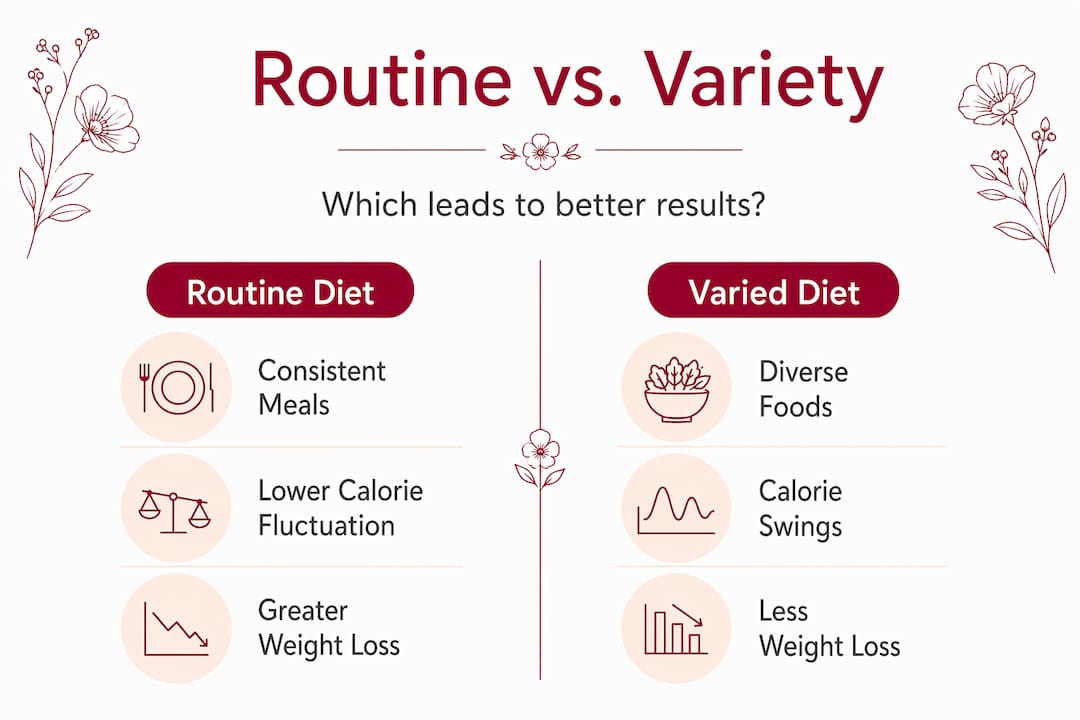 Infographic comparing routine and varied diet results