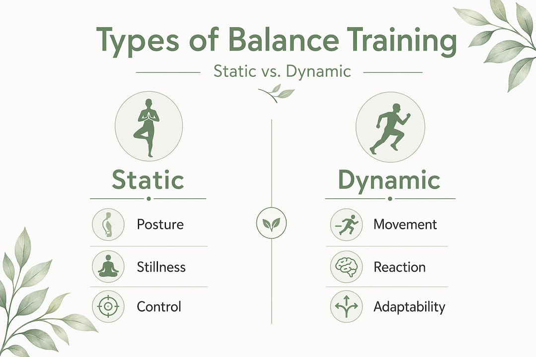 Infographic comparing static and dynamic balance training