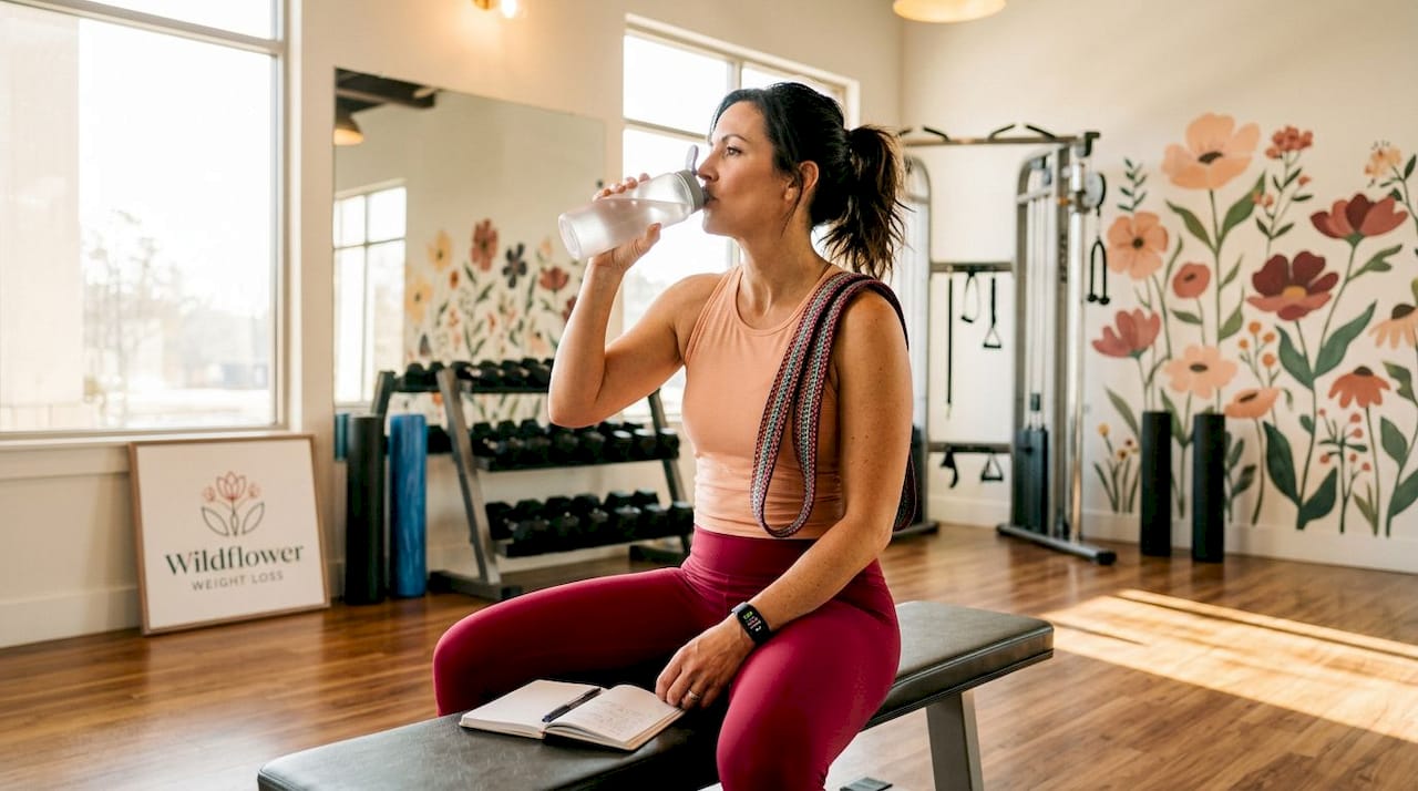 Woman exercising with resistance bands in gym