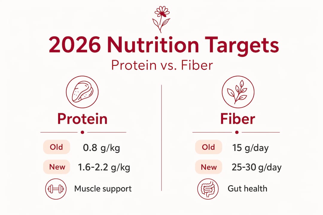 Infographic comparing protein and fiber targets for 2026