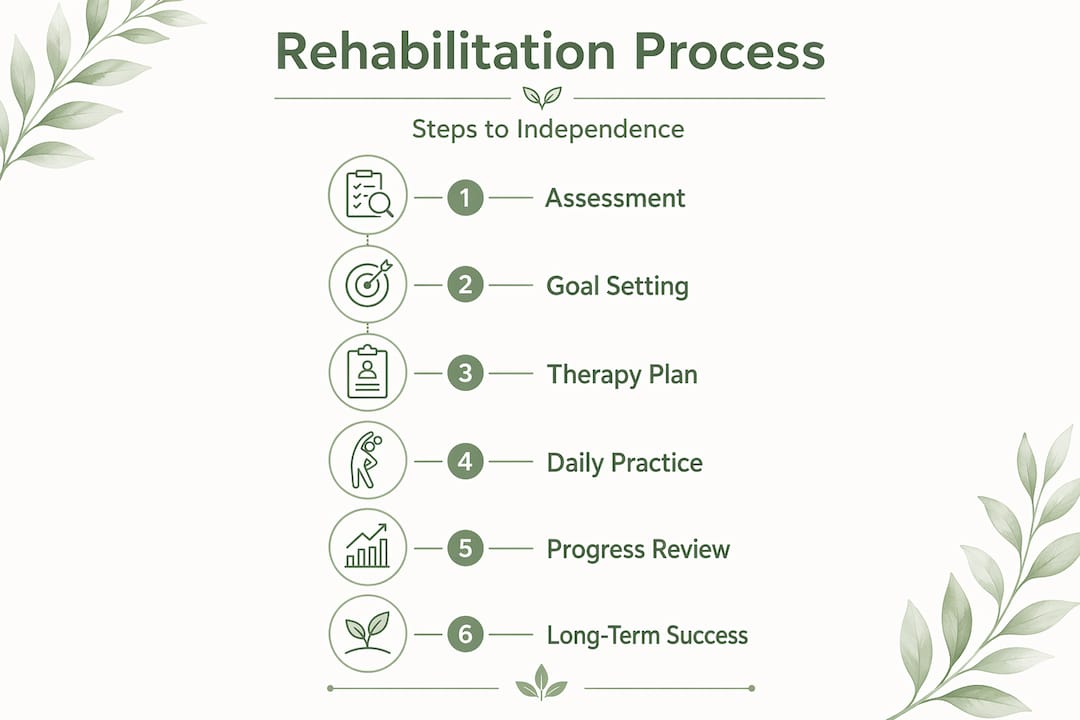 Infographic detailing physical rehabilitation steps