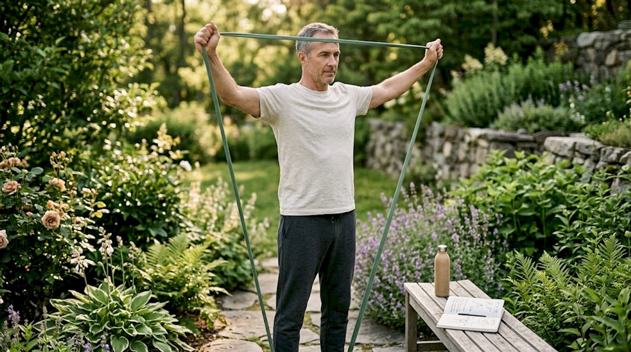 Man doing rehab exercise at home