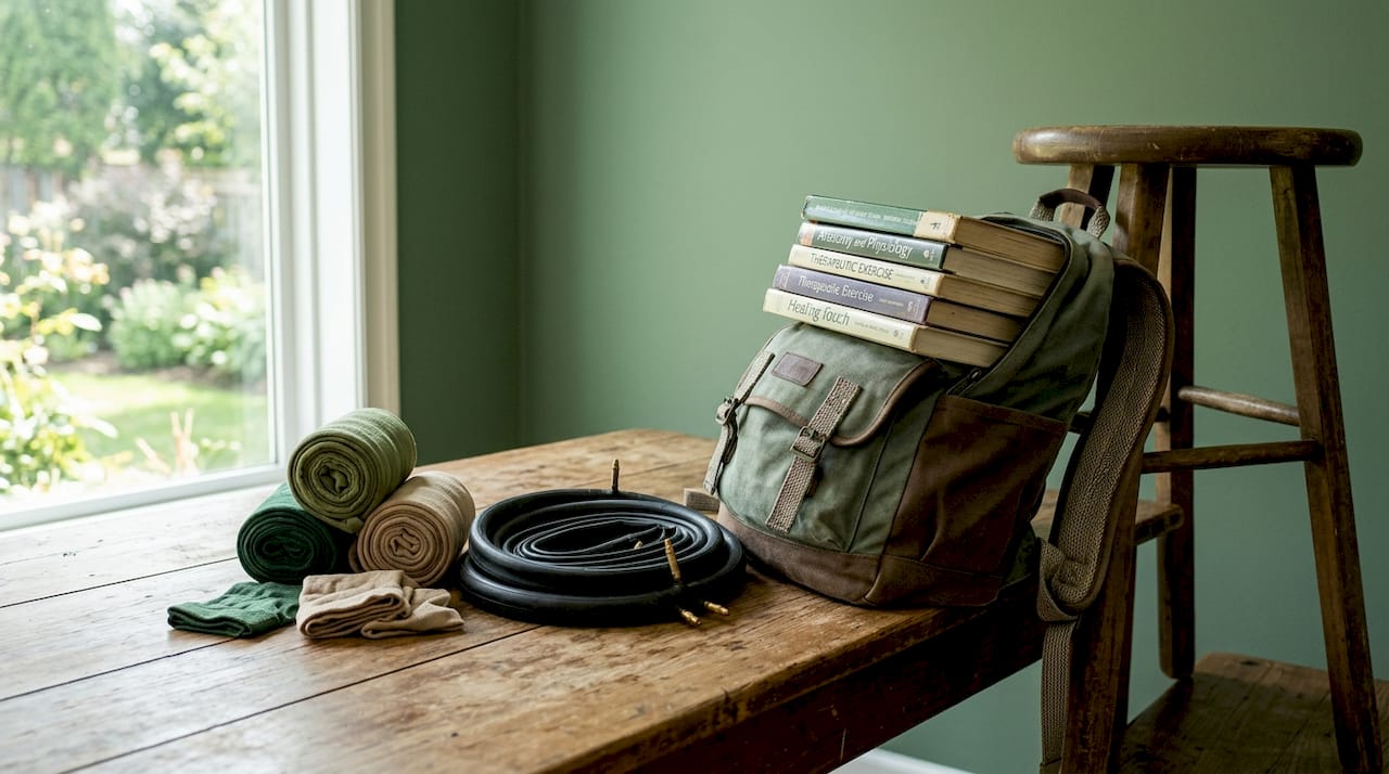 Home exercise equipment substitutes on table