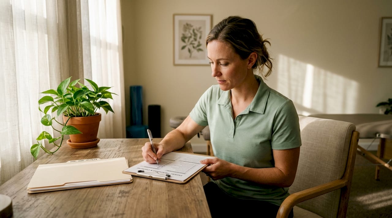 Therapist reviewing documentation checklist