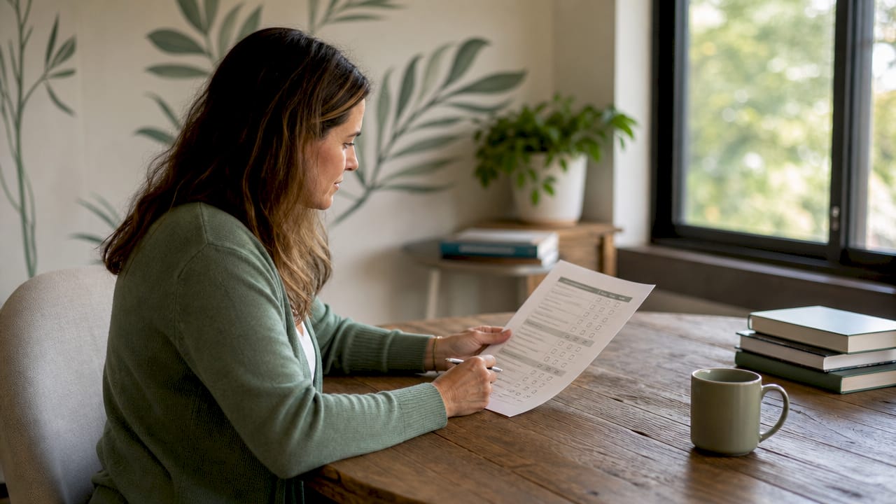 Therapist holding therapy progress questionnaire