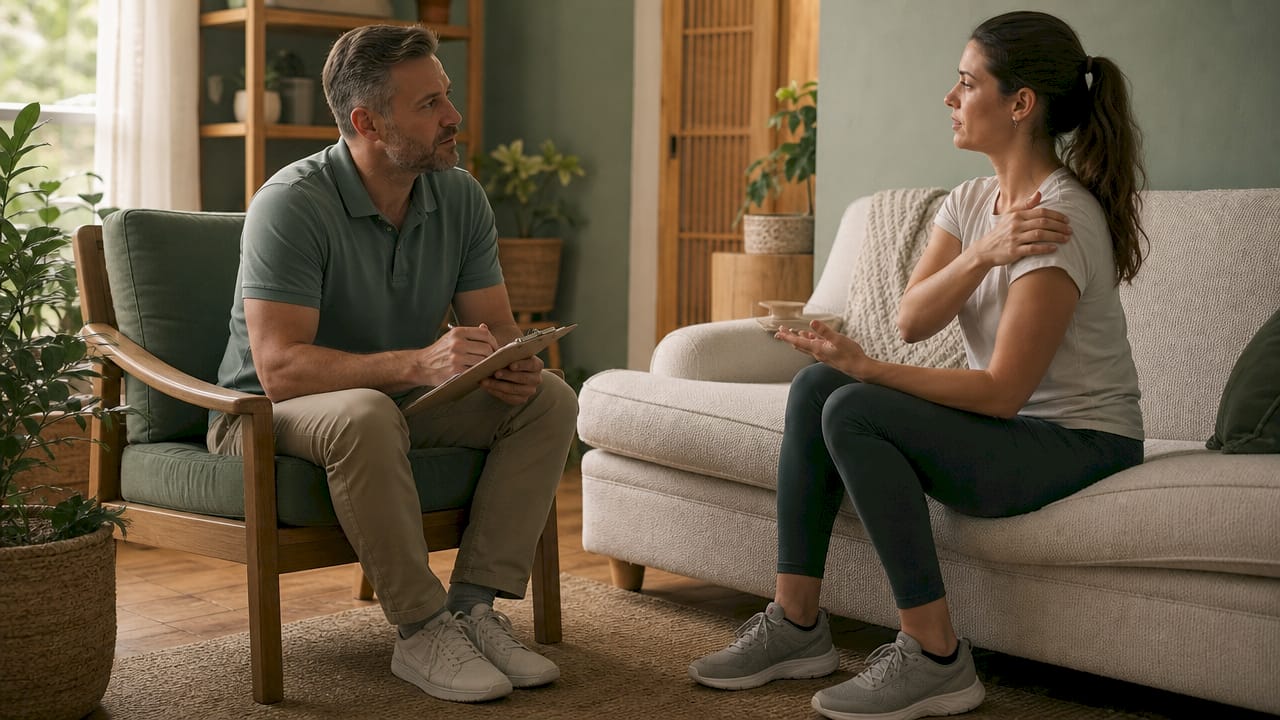Patient and therapist in consultation session