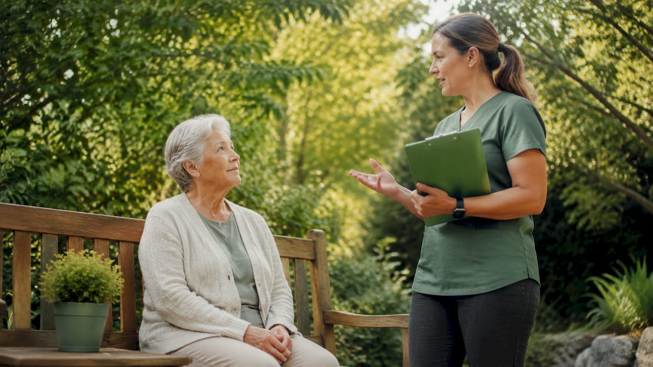 Therapist consulting Medicare patient in clinic