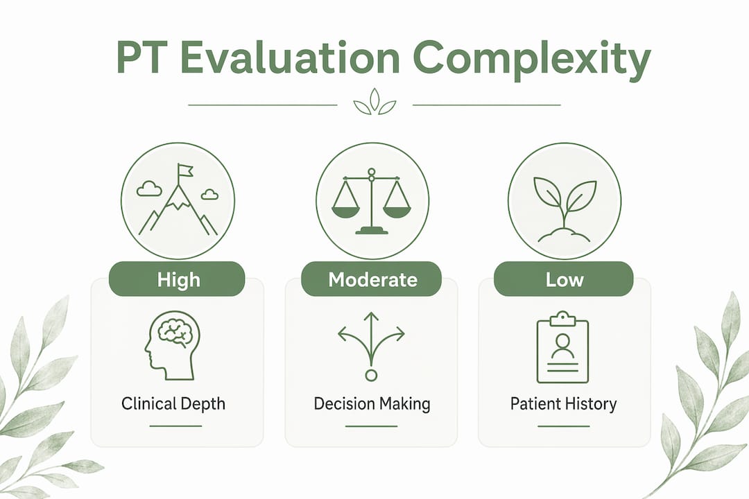 Infographic illustrating PT evaluation classified by complexity levels