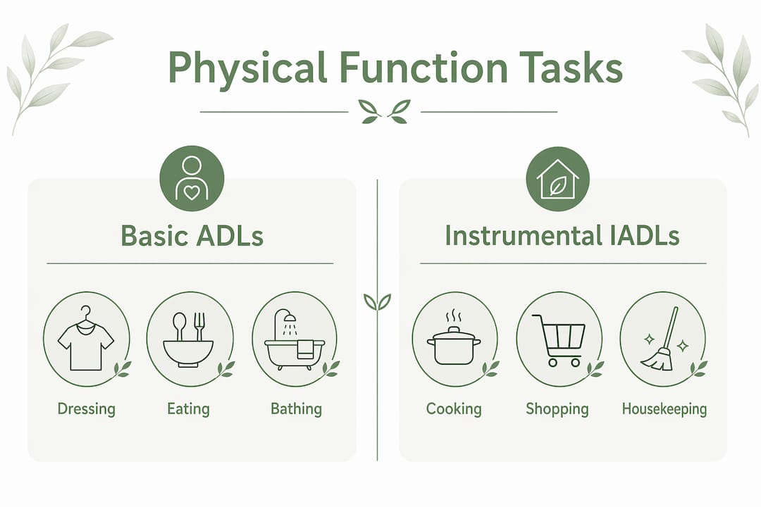 Infographic showing categories of physical function tasks
