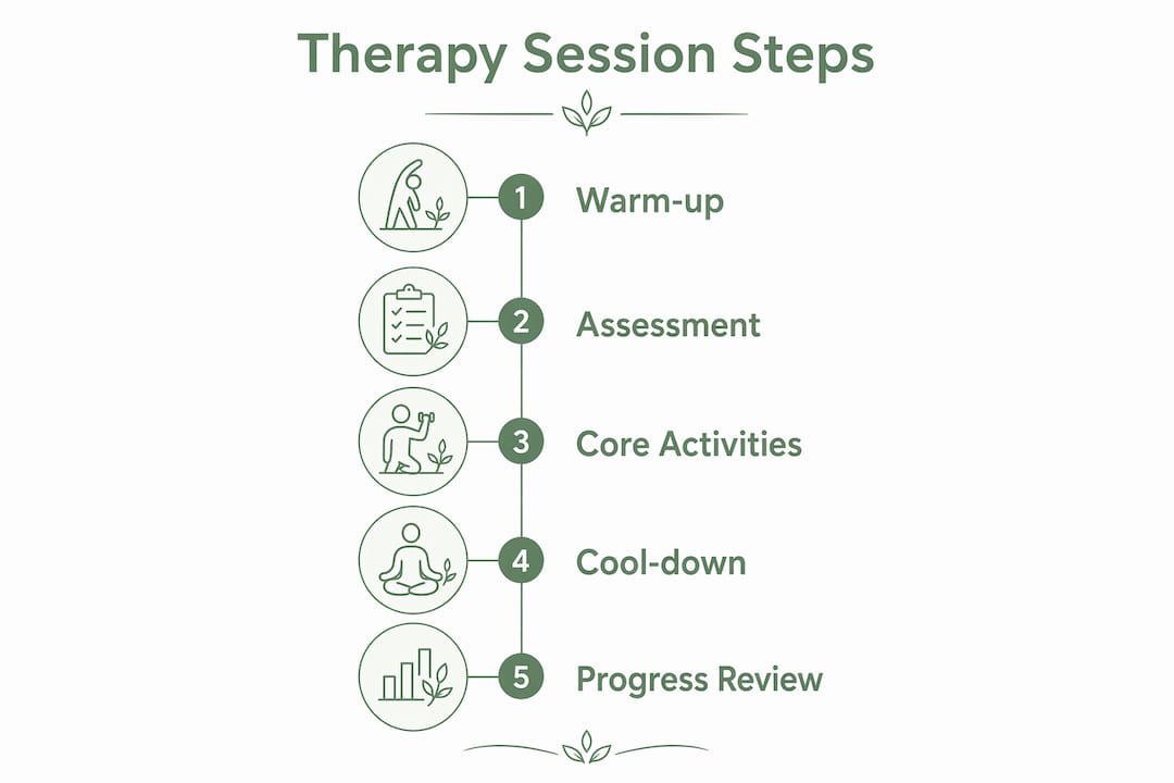 Infographic illustrating pediatric therapy session steps