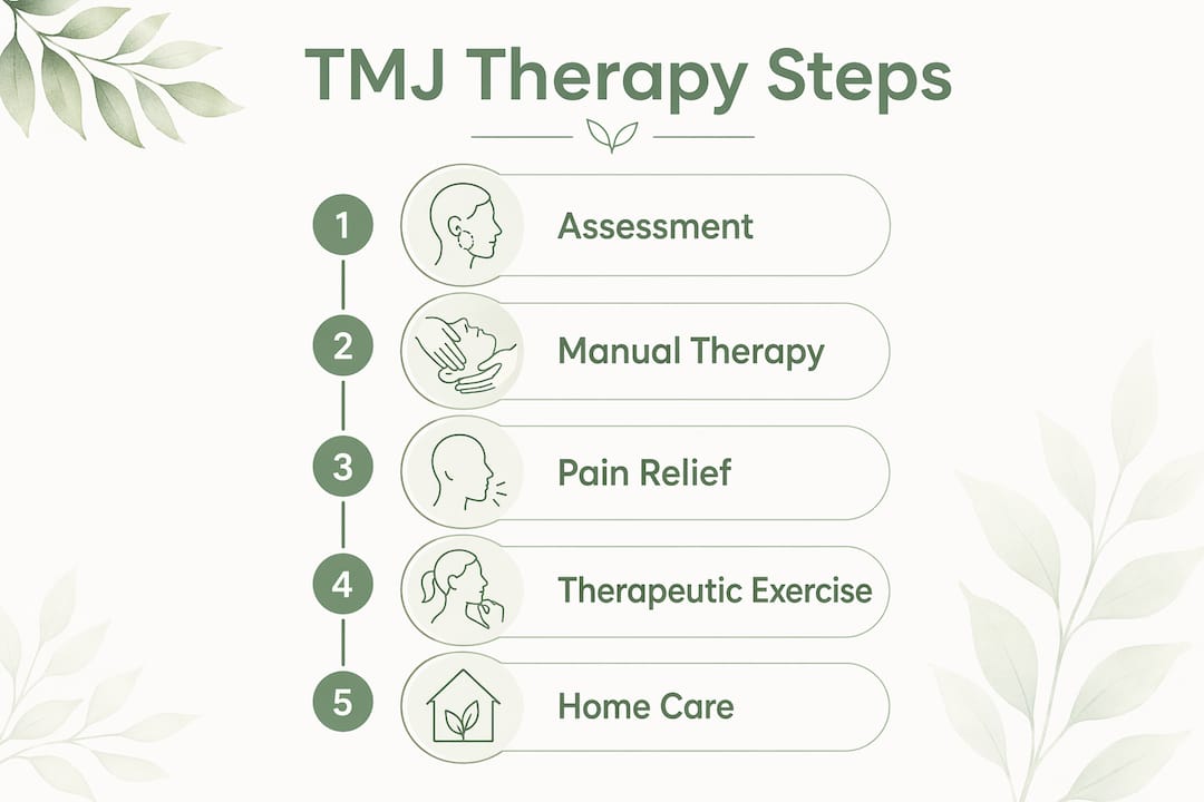 Infographic outlining key TMJ physical therapy steps