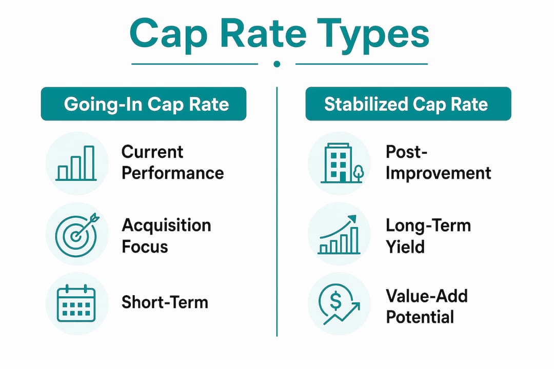 Infographic comparing going-in and stabilized multifamily cap rates