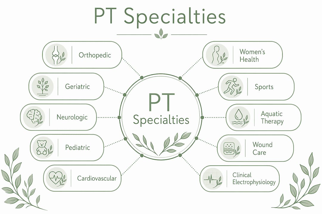 Infographic illustrating physical therapy specialties taxonomy
