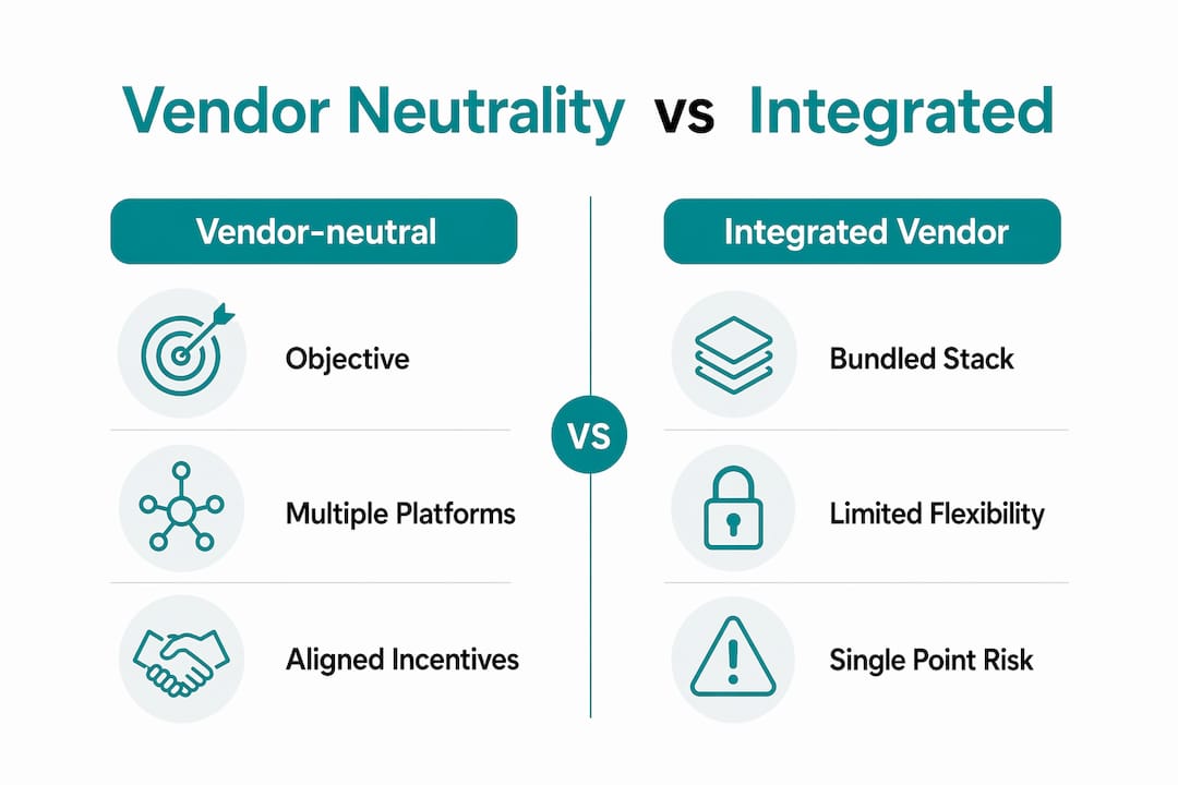 Infographic comparing vendor neutrality and integrated solutions