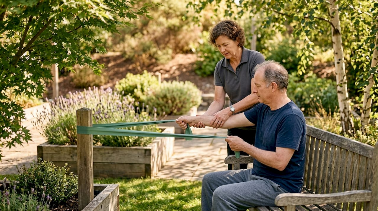 Physical therapist guiding patient exercise