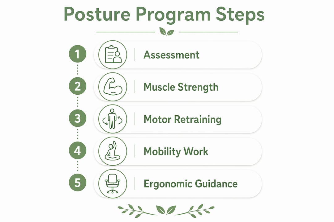 Infographic showing steps in physical therapy posture program