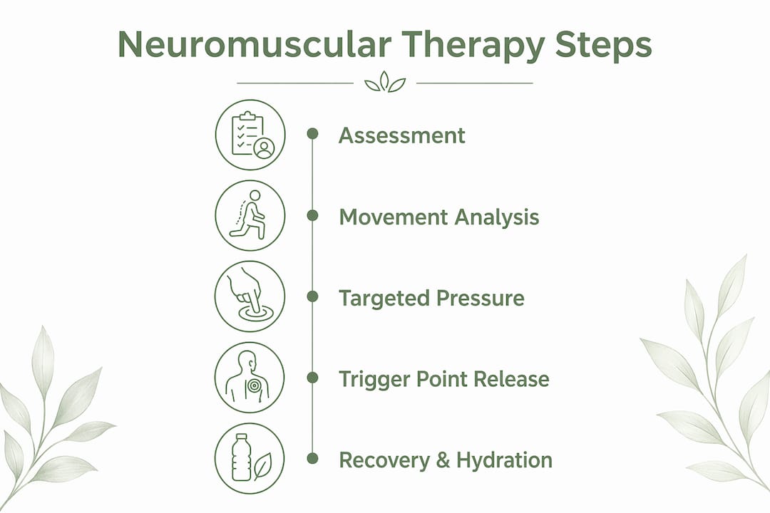 Infographic showing neuromuscular therapy treatment steps