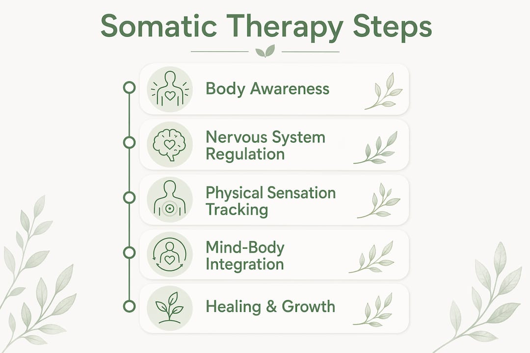 Infographic outlining somatic therapy healing steps