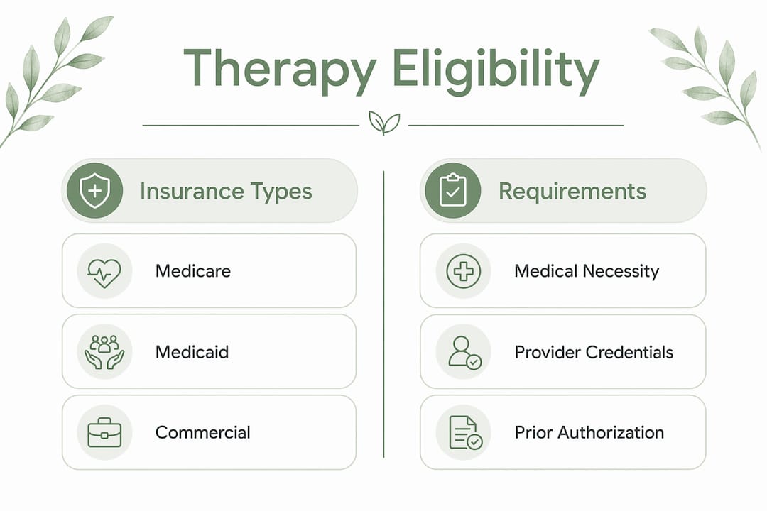 Infographic comparing insurance types and therapy eligibility requirements