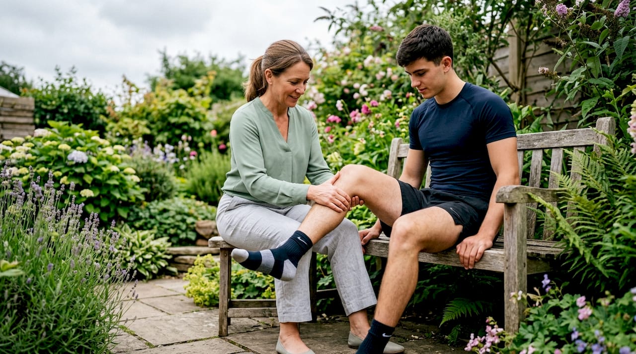 Physical therapist assessing patient's knee movement