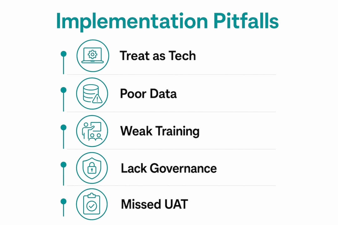 Infographic illustrating common pitfalls in revenue software implementation