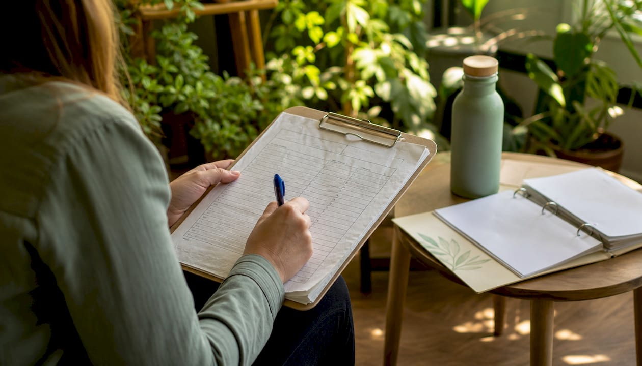 Therapist filling out therapy monitoring form