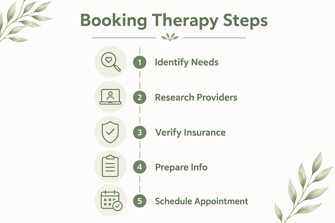 Infographic showing five steps to book therapy
