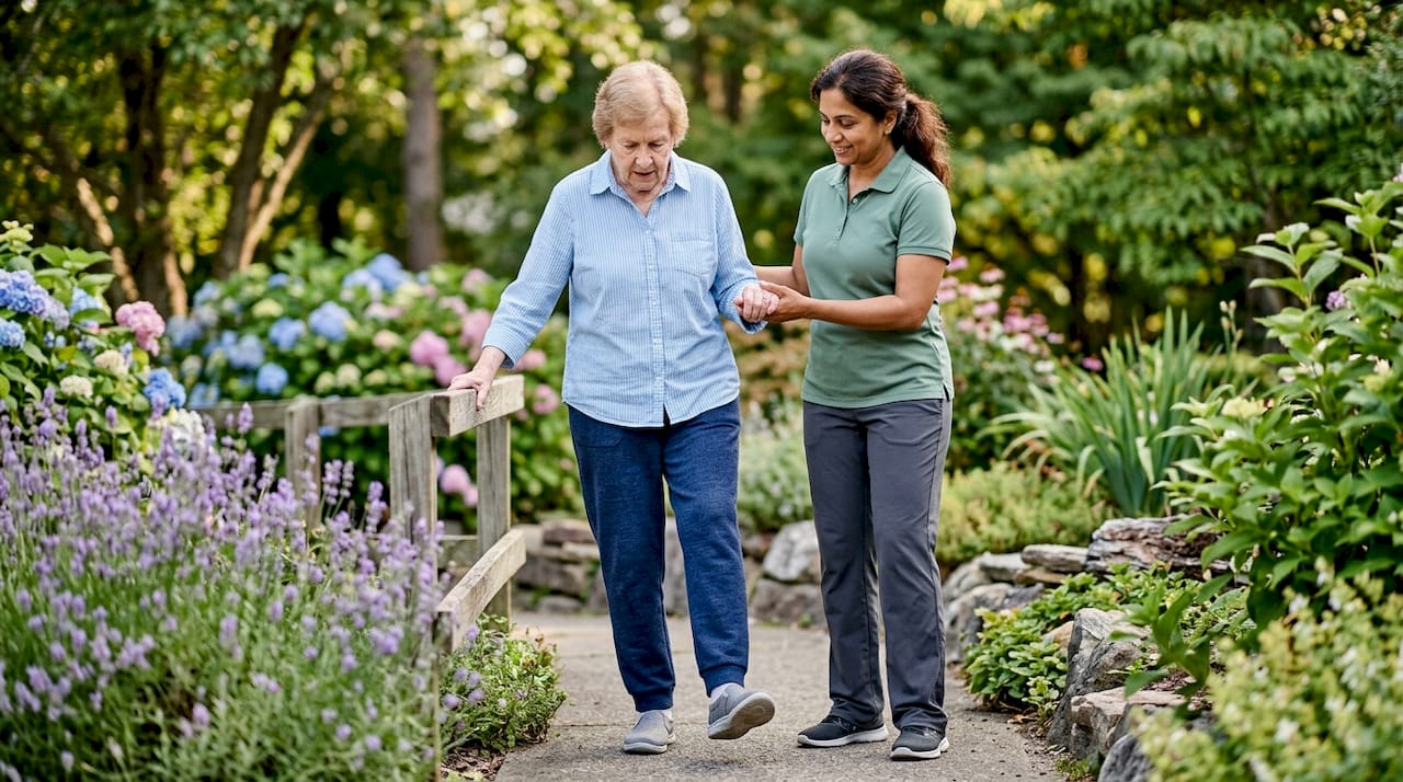 Elderly woman doing physical therapy exercises with therapist