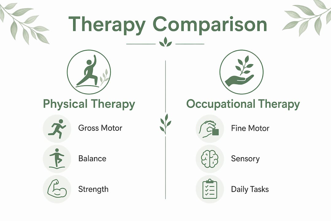 Infographic comparing pediatric physical and occupational therapies