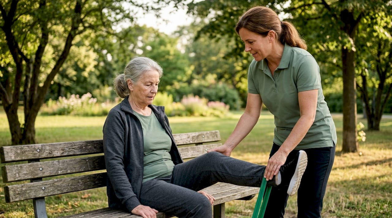 Therapist assisting muscle strengthening exercise