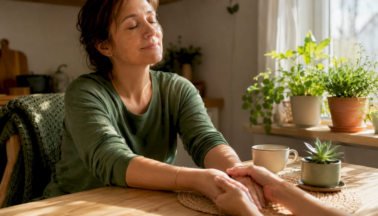 Woman peacefully resting after hand massage