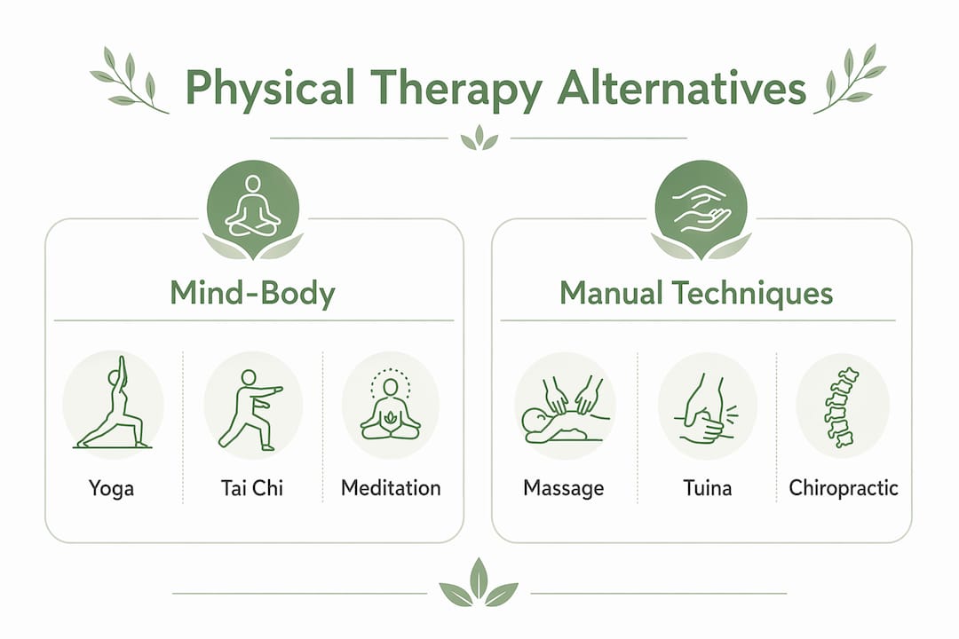 Infographic comparing physical therapy alternatives by category