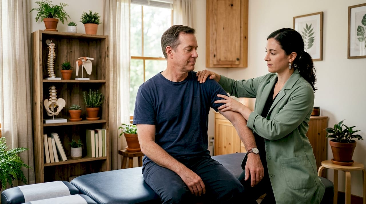 Osteopathic physician performing manual therapy