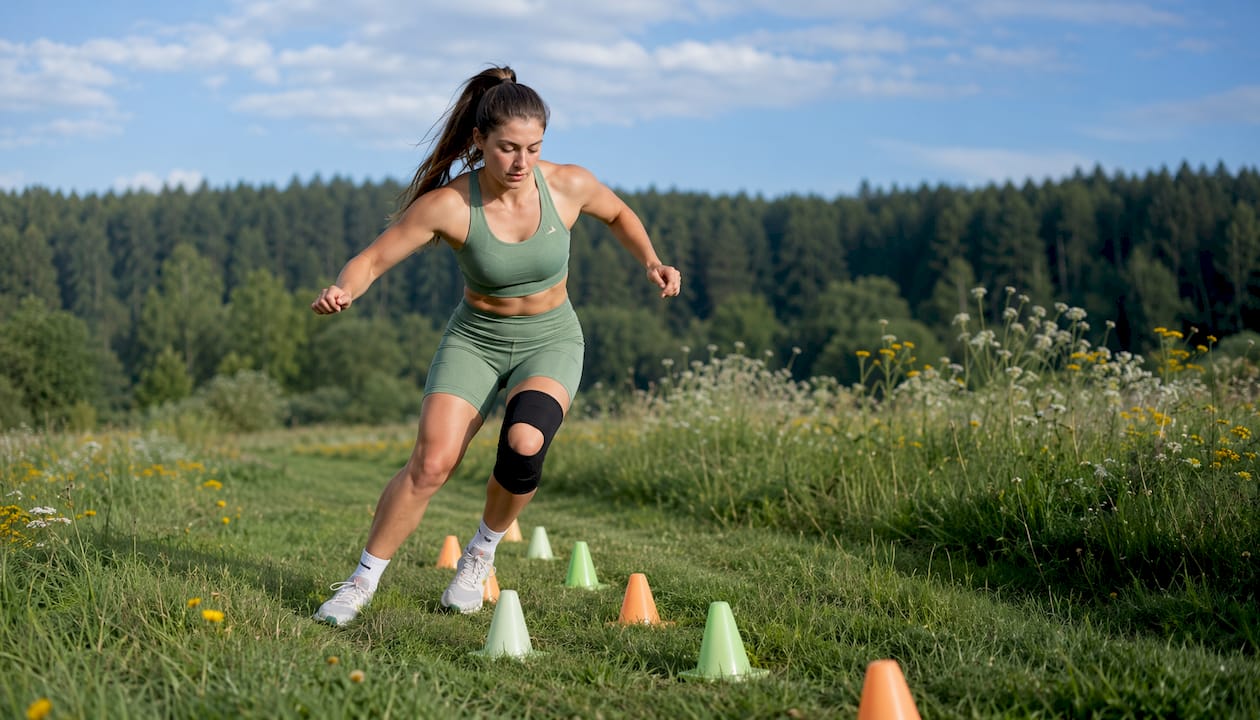 Athlete practicing agility drills outdoors