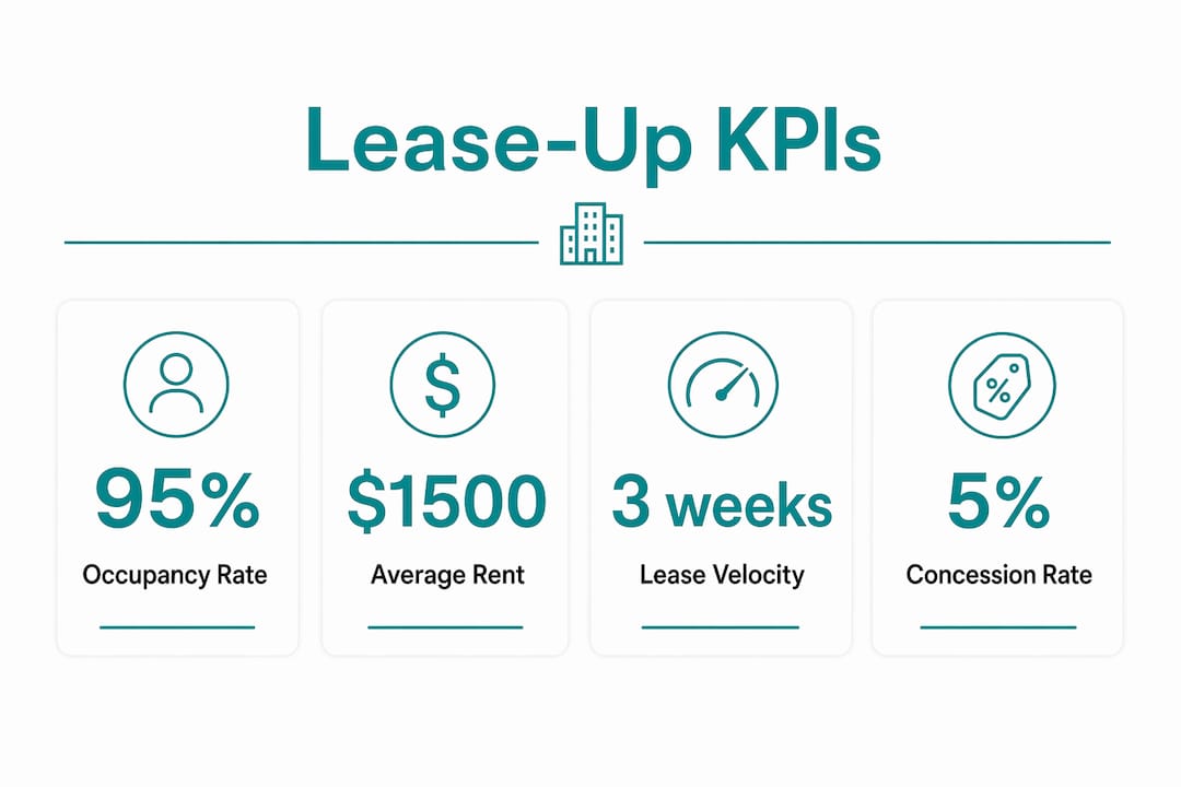 Infographic presenting key lease-up KPIs and metrics