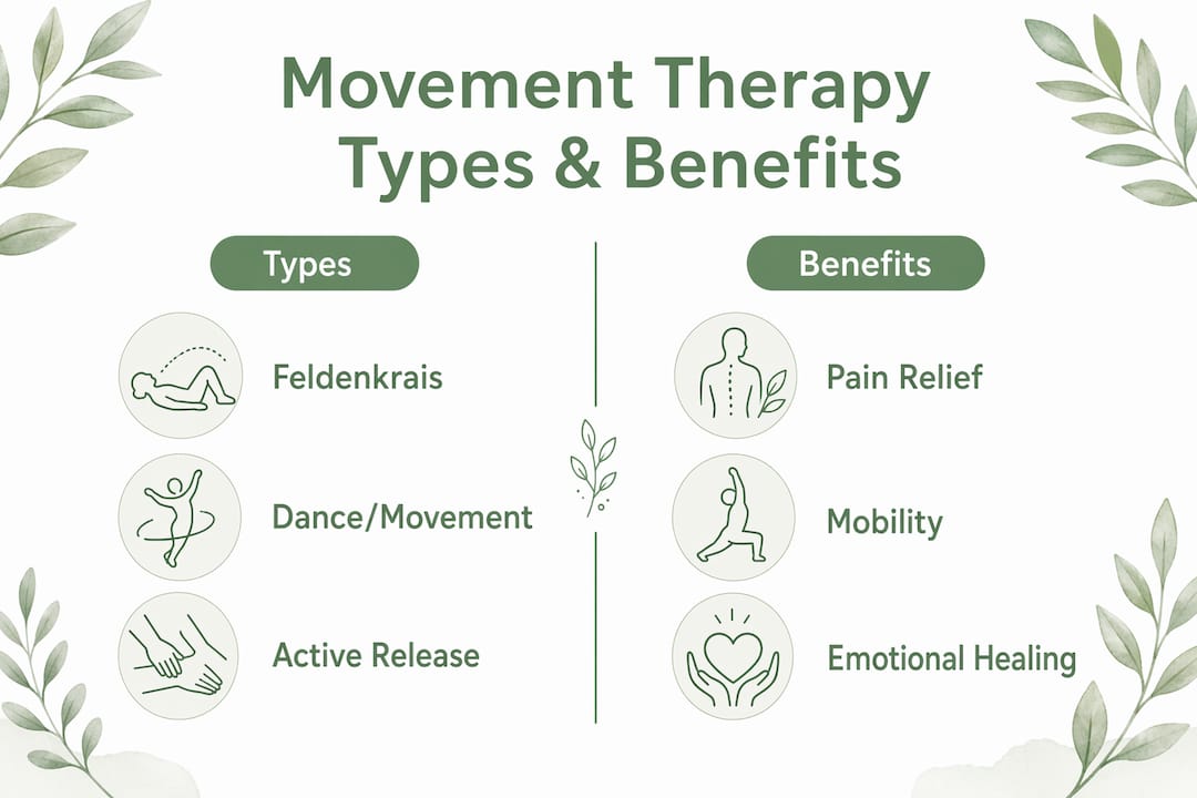 Infographic comparing types and benefits of movement therapy