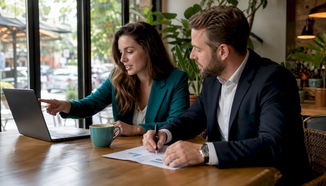 People reviewing pricing data in meeting room