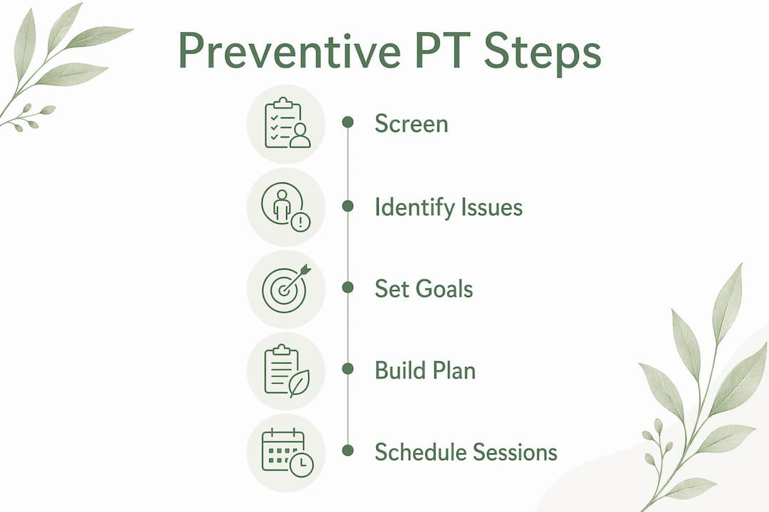 Infographic illustrating preventive physical therapy steps