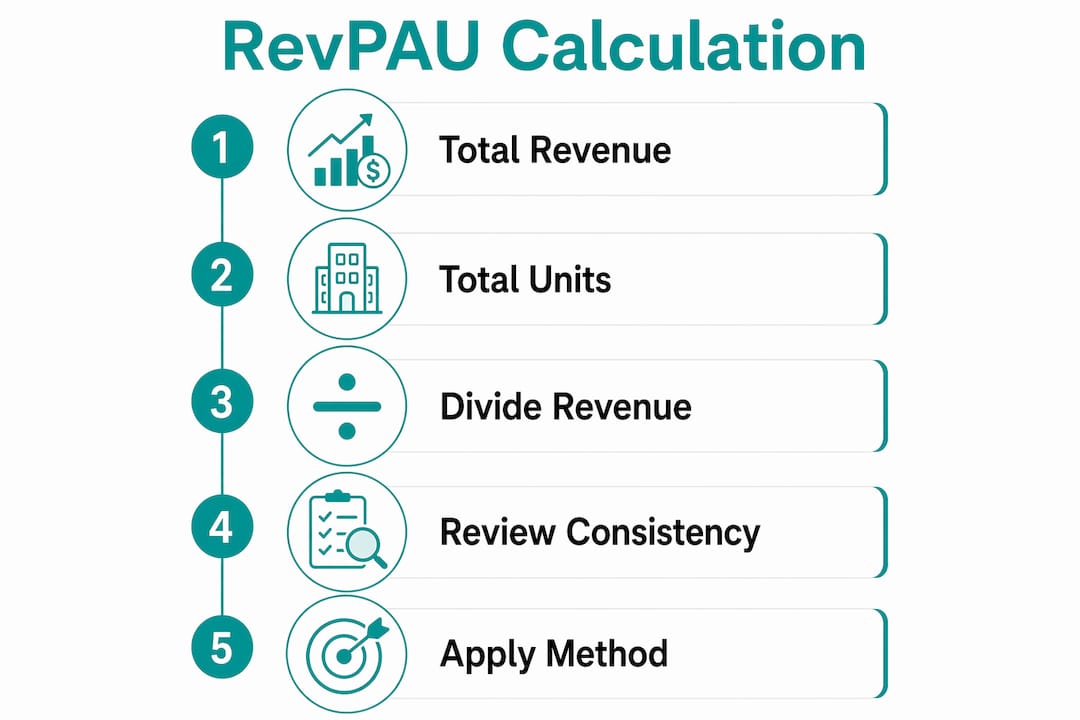 Infographic showing steps to calculate RevPAU