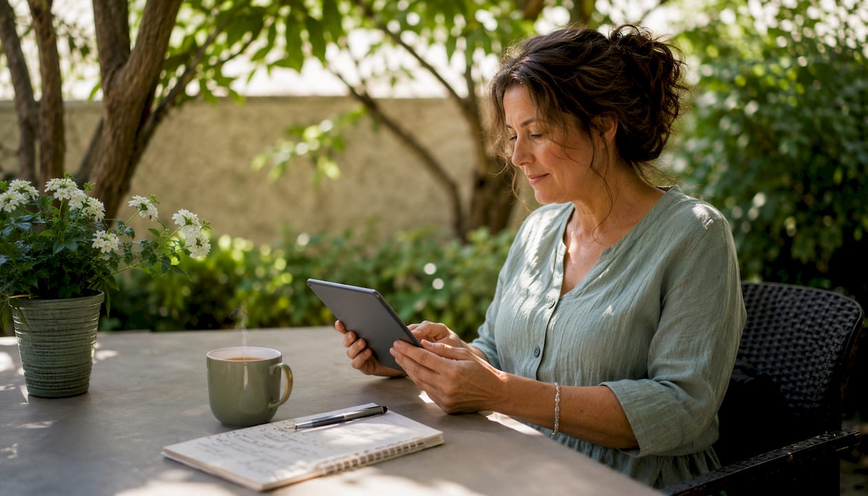 Woman booking physical therapy appointment at home