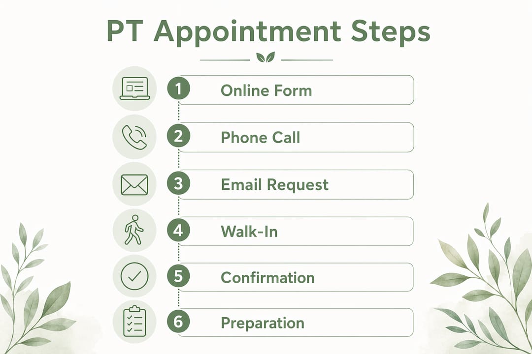 Infographic showing steps to schedule physical therapy appointment