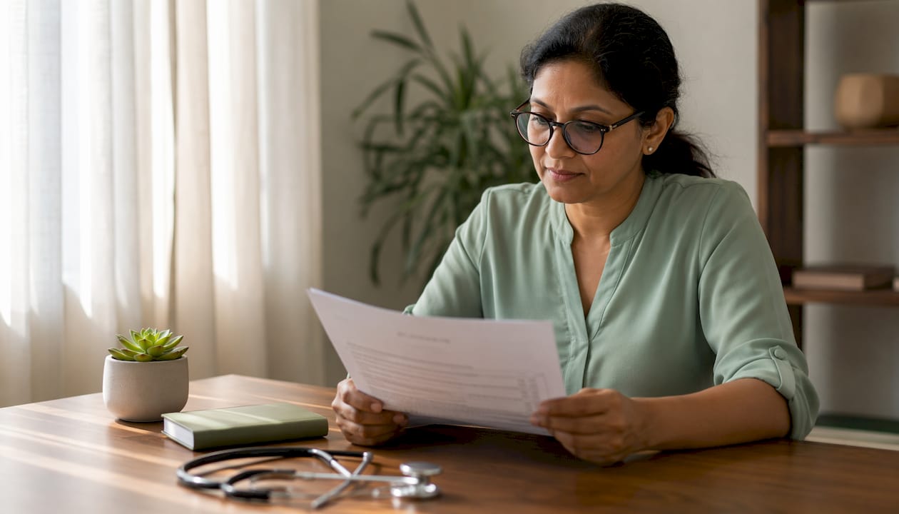 Physical therapist reviewing patient history form