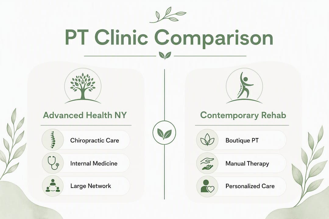 Infographic comparing physical therapy clinic features