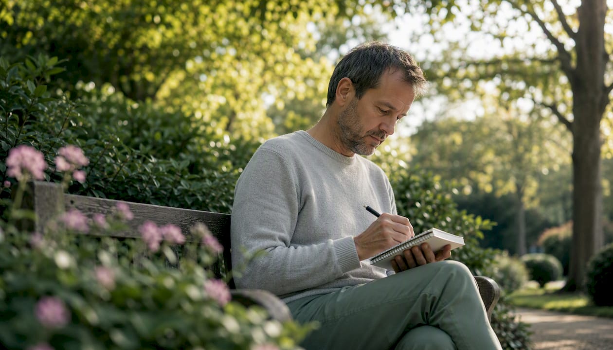 Man reviewing physical therapy brochures at home