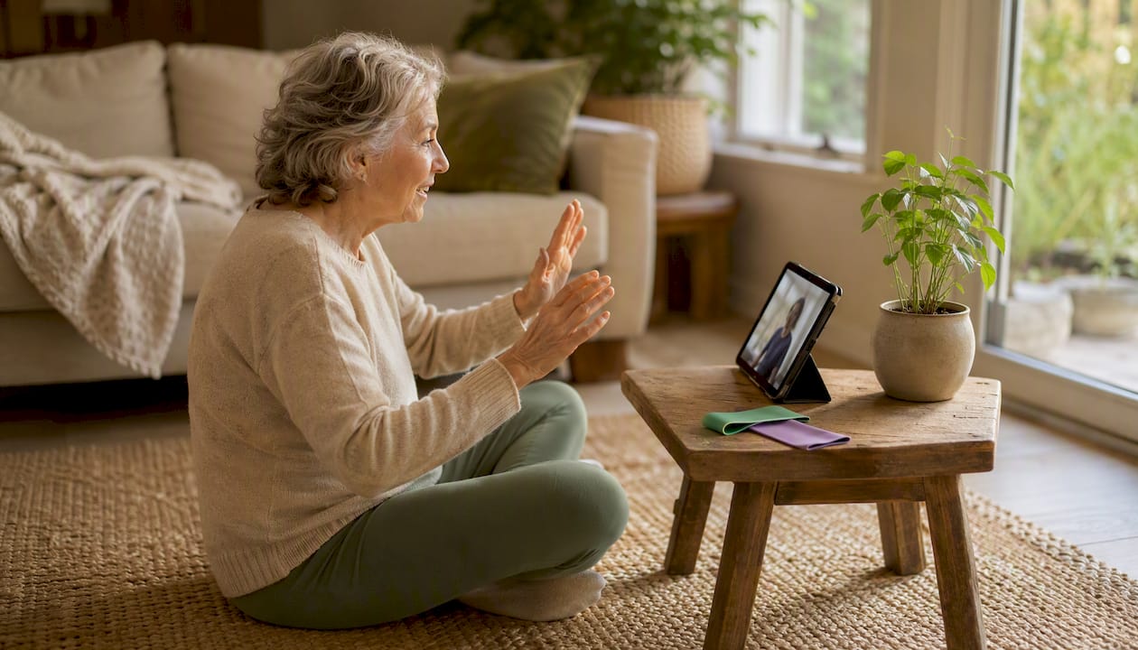 Senior patient engaging in virtual physical therapy