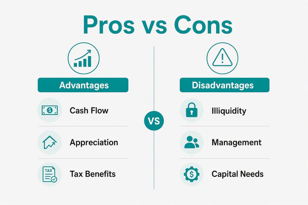 Infographic showing pros and cons of real estate portfolios