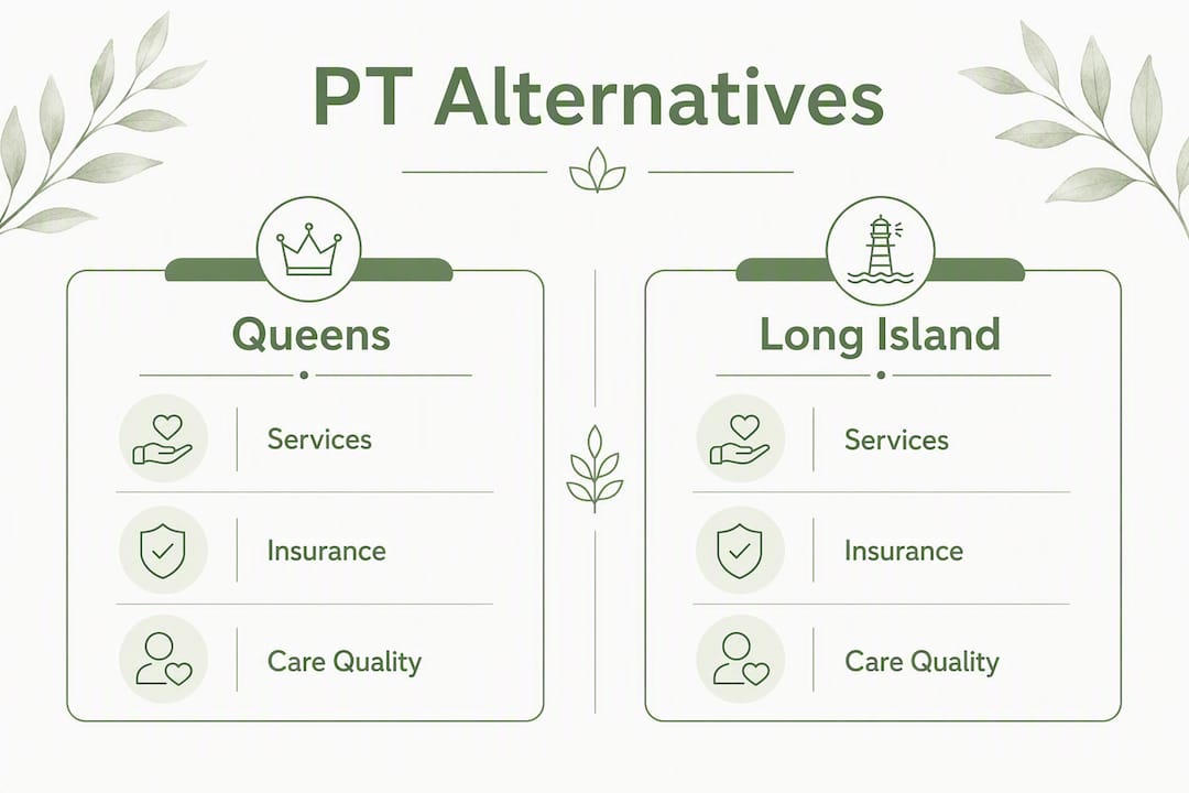 Infographic comparing physical therapy options in Queens and Long Island